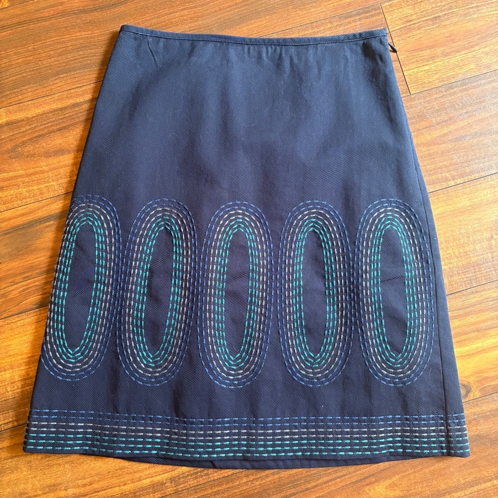 Boden Embroidered Navy Blue Cotton Skirt 2 P